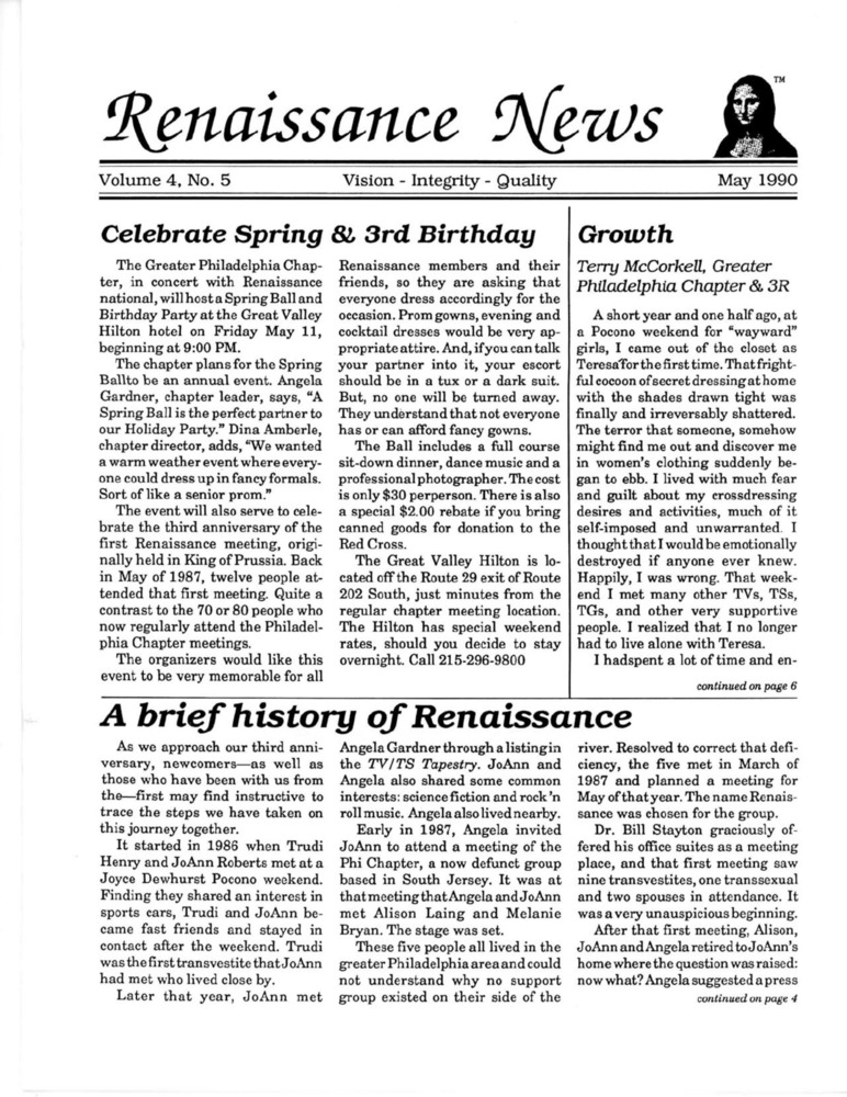 Download the full-sized PDF of Renaissance News, Vol. 4 No. 5 (May 1990)