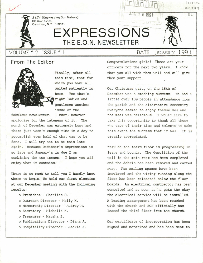 Download the full-sized PDF of Expressions: The EON Newsletter Vol. 2 Issue 1 (January, 1991)