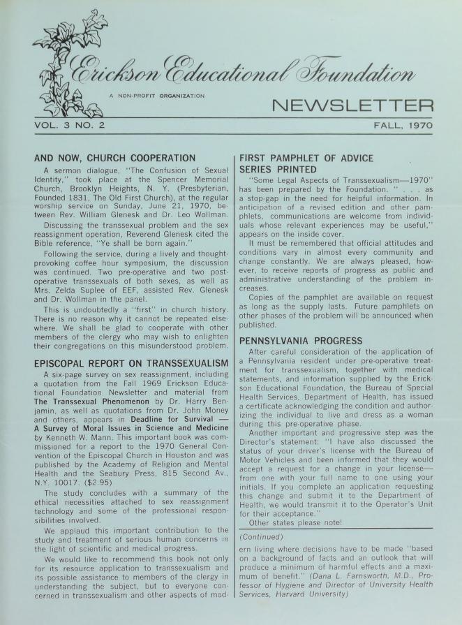 Download the full-sized image of Erickson Educational Foundation Newsletter, Vol. 3 No. 2 (Fall, 1970)