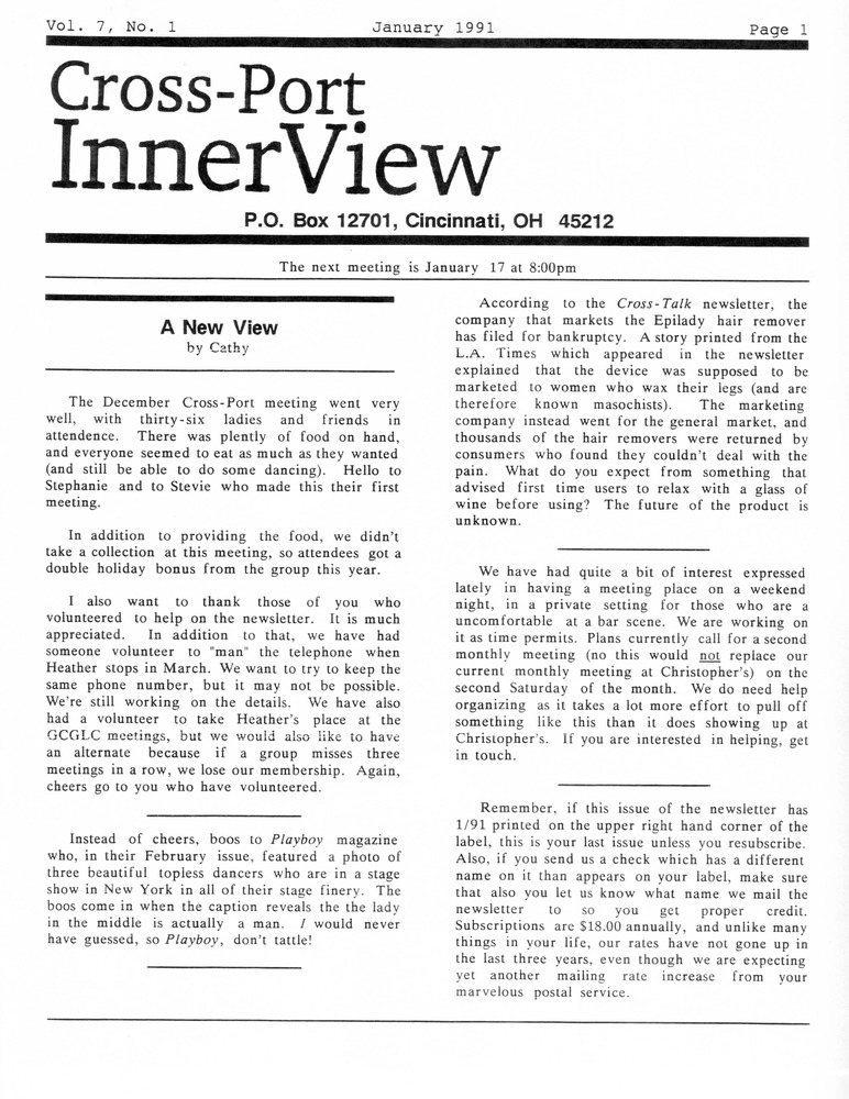 Download the full-sized PDF of Cross-Port InnerView, Vol. 7 No. 1 (January, 1991)