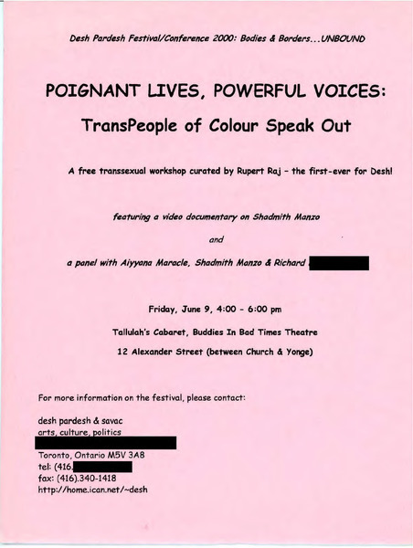 Download the full-sized PDF of Flyer for Poignant Lives, Powerful Voices