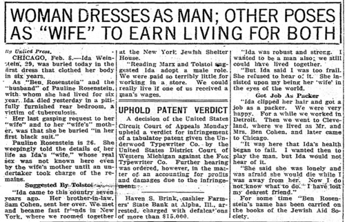 Download the full-sized image of Woman Dresses as Man; Other Poses as "Wife" to Earn Living for Both