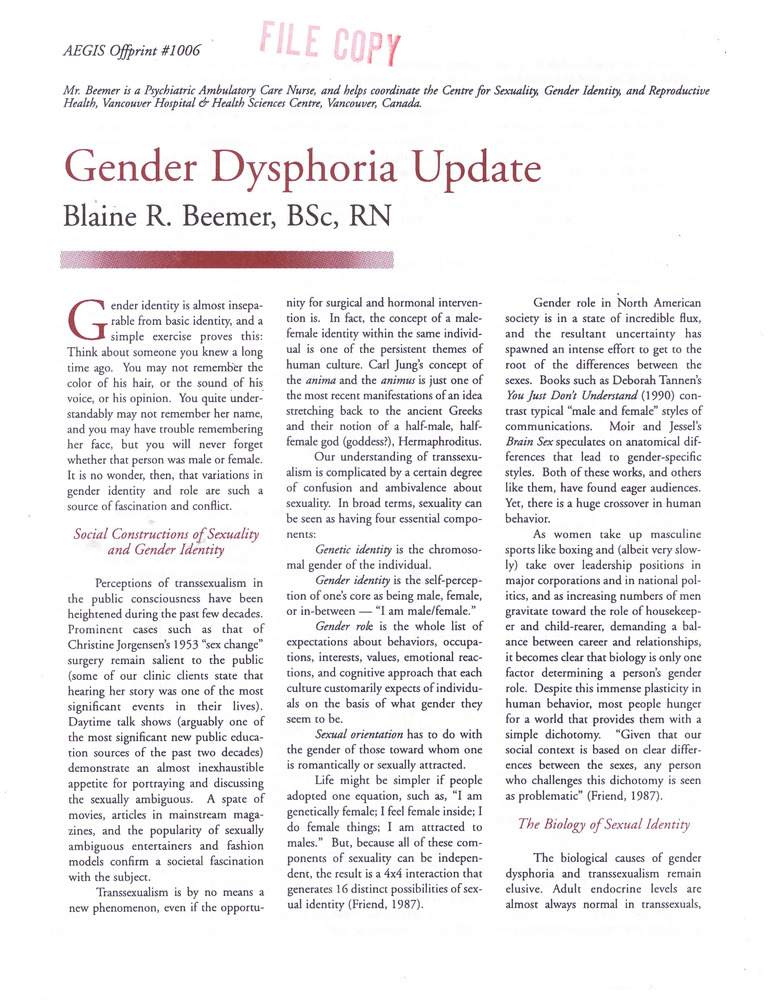Download the full-sized PDF of AEGIS Update: Gender Dysphoria