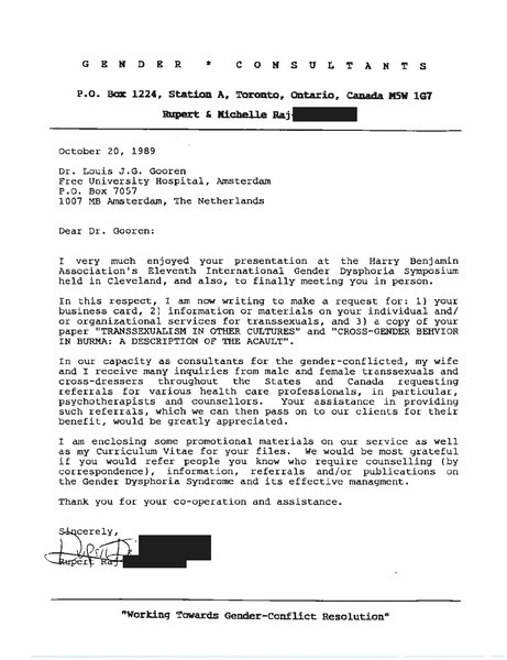 Download the full-sized PDF of Letter from Rupert Raj to Dr. Louis J.G. Goren (October 20, 1989)