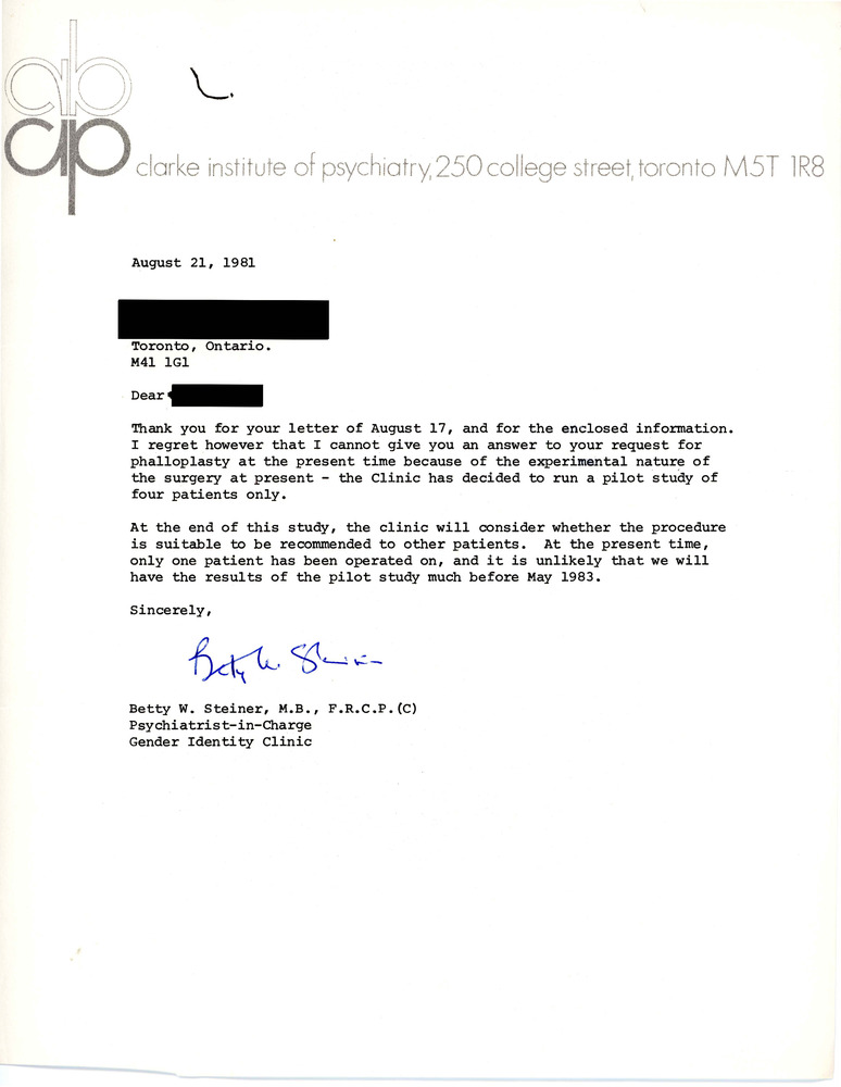 Download the full-sized PDF of Letter from Betty W. Steiner (August 21, 1981)