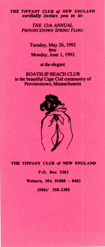 Download the full-sized PDF of Tiffany Club Brochure for the 12th Annual Provincetown Spring Fling (1992)