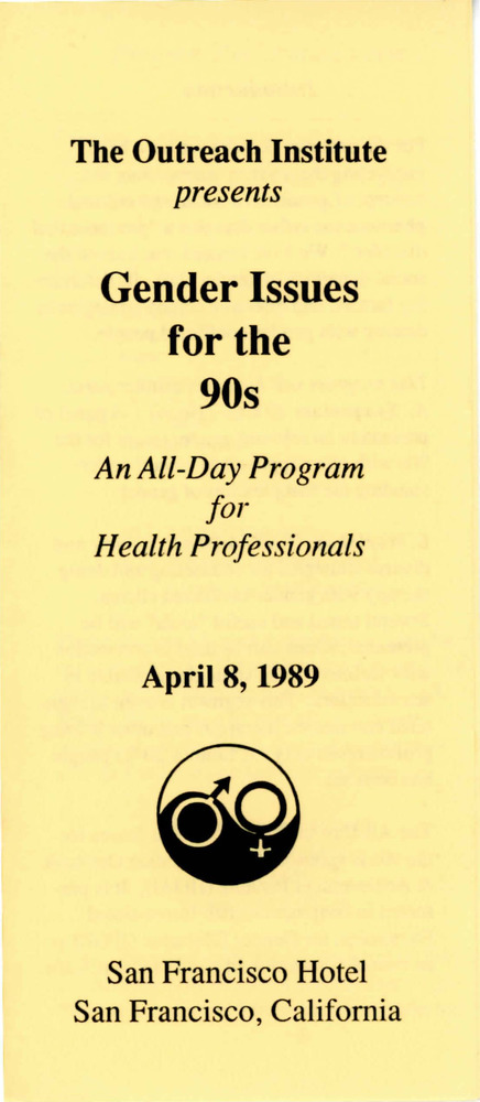 Download the full-sized PDF of Brochure for Gender Issues for the 90s: An All-Day Program for Health Professionals (Apr. 8, 1989)