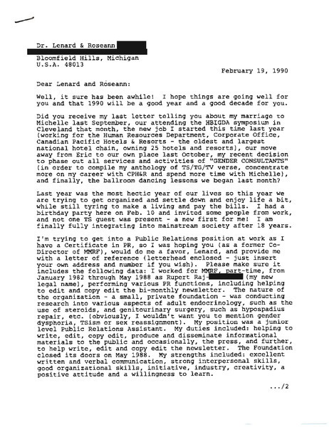 Download the full-sized image of Letter from Rupert Raj to Dr. Lenard and Roseann (February 19, 1990)