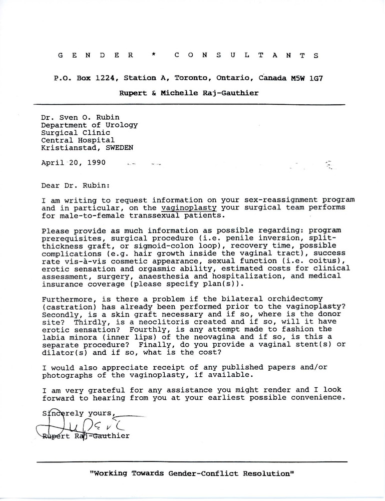 Download the full-sized PDF of Letter from Rupert Raj to Dr. Sven O. Rubin (April 20, 1990)