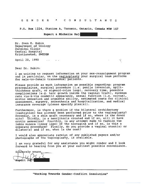 Download the full-sized image of Letter from Rupert Raj to Dr. Sven O. Rubin (April 20, 1990)