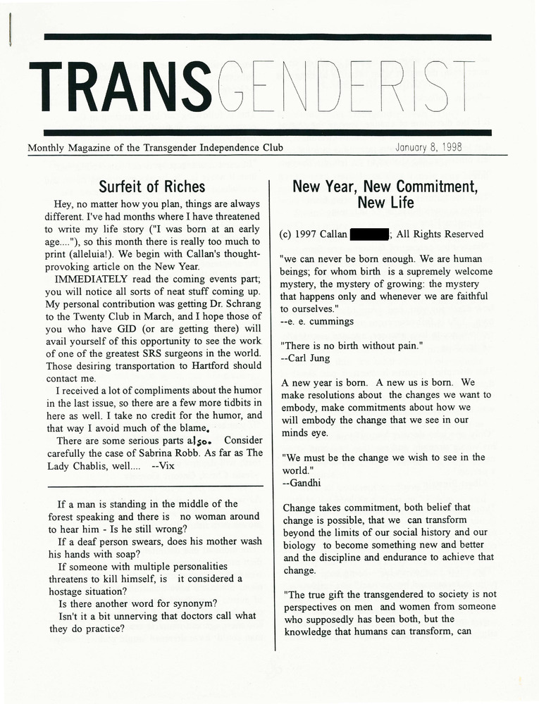 Download the full-sized PDF of The Transgenderist (January 8, 1998)