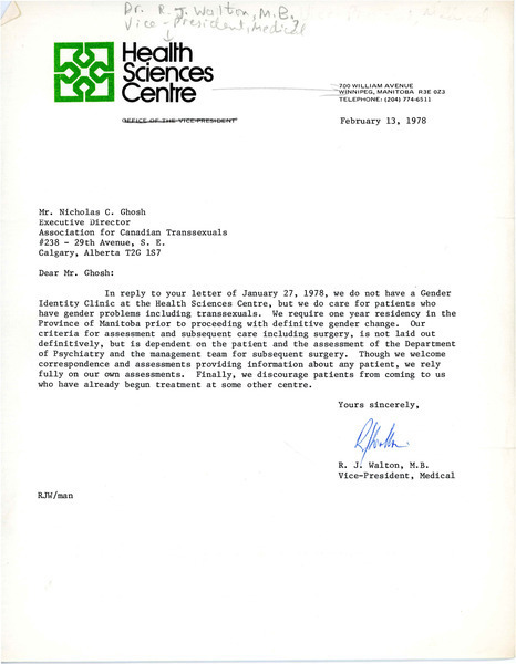 Download the full-sized image of Letter from R.J. Walton to Rupert Raj (February 13, 1978)