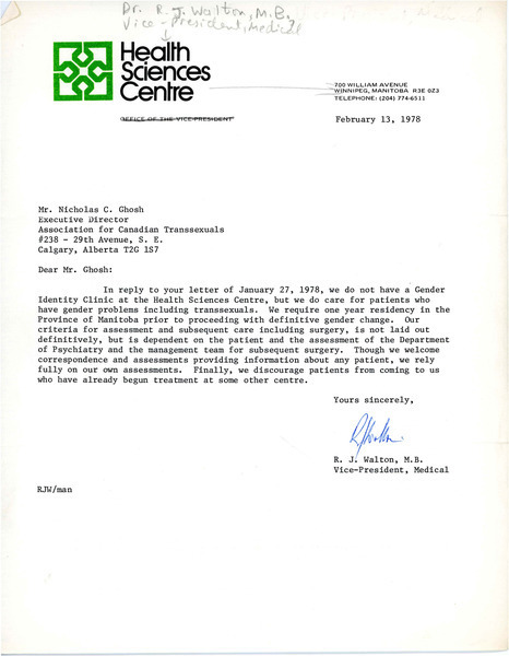 Download the full-sized image of Letter from R.J. Walton to Rupert Raj (February 13, 1978)