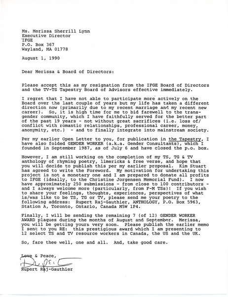 Download the full-sized image of Letter from Rupert Raj to Merissa Sherrill Lynn (August 1, 1990)