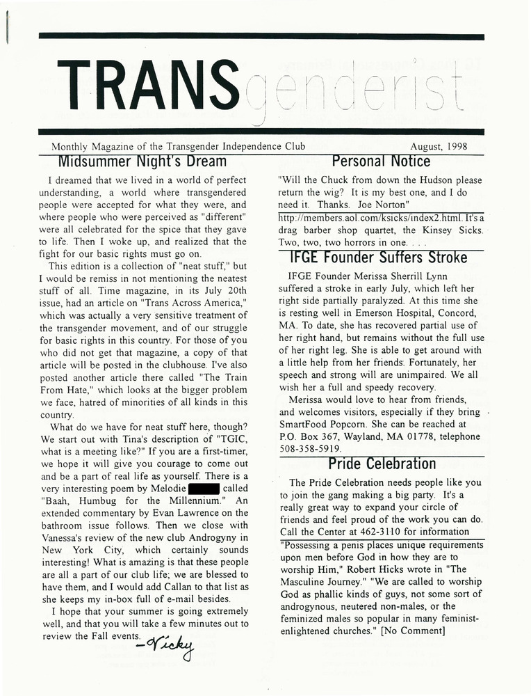 Download the full-sized PDF of The Transgenderist (August, 1998)