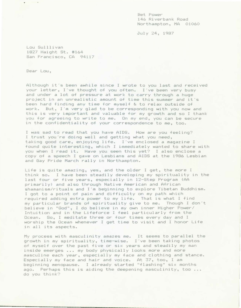 Download the full-sized PDF of Letter from Bet Power to Lou Sullivan (July 24, 1987)