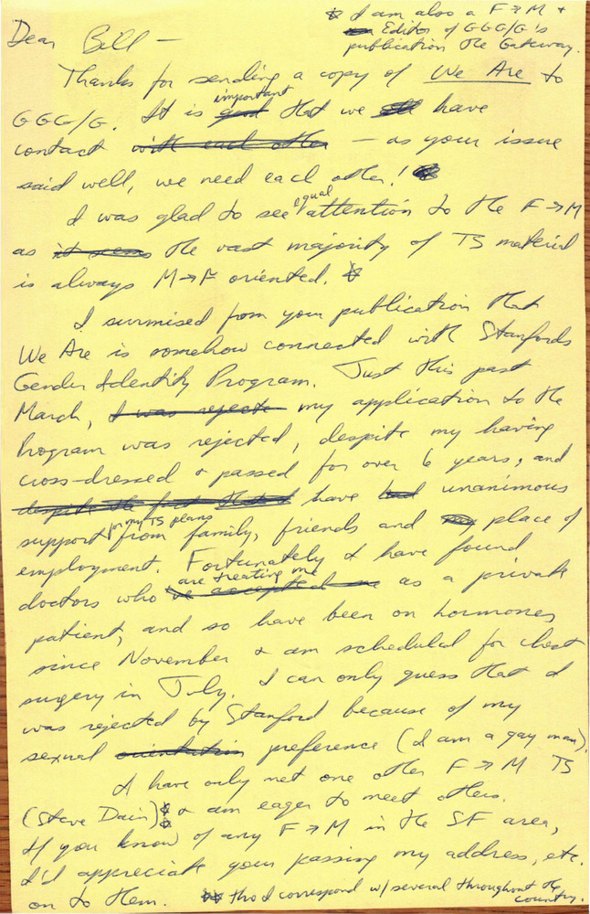 Download the full-sized PDF of Correspondence from Lou Sullivan to Bill