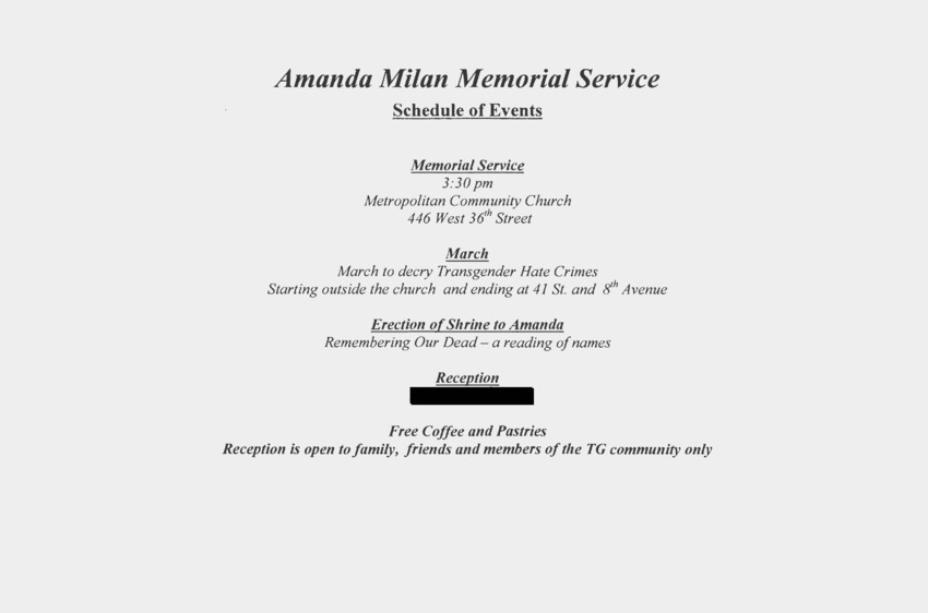 Download the full-sized PDF of Program for Amanda Milan's Memorial Serivce