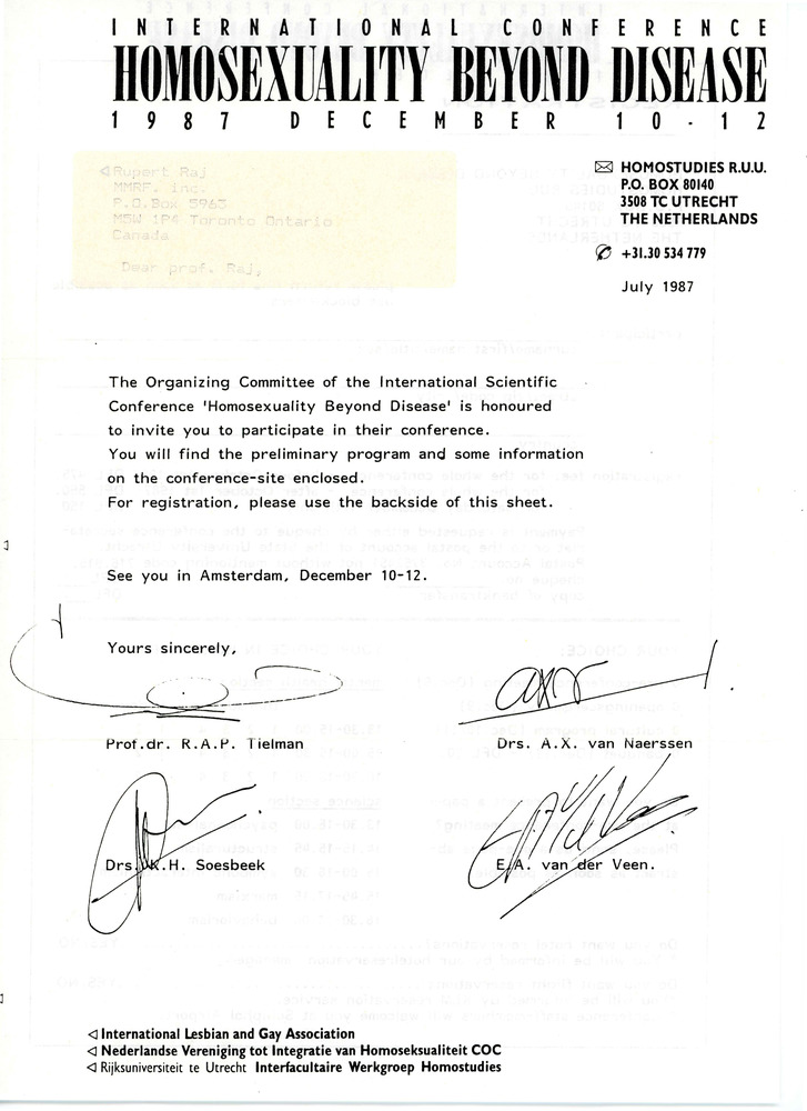 Download the full-sized PDF of Letter from R.A.P. Tielman, A.X. Naerssen, Drs. K.H. Soesbeek, E.A. Van Der Veen (June 1987)