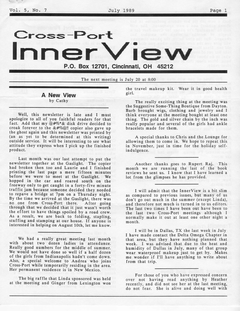 Download the full-sized PDF of Cross-Port InnerView, Vol. 5 No. 7 (July, 1989)