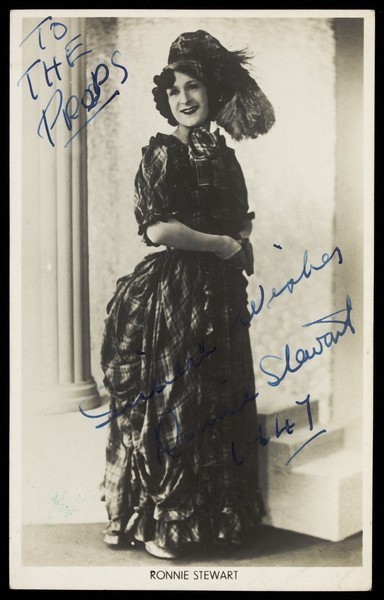 Download the full-sized image of Ronnie Stewart in drag for 'Soldiers in skirts'. Photograph, 1947.