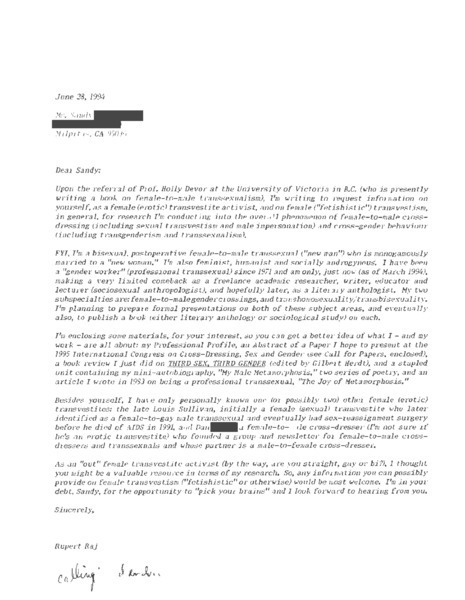 Download the full-sized image of Letter from Rupert Raj to Sandy (June 28, 1994)