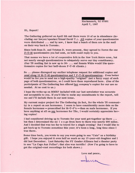 Download the full-sized image of Letter from Jana to Rupert Raj (April 7, 1987)