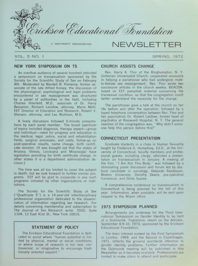 Download the full-sized image of Erickson Educational Foundation Newsletter, Vol. 5 No. 1 (Spring, 1972)