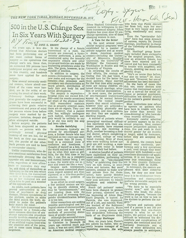 Download the full-sized PDF of 500 in the U.S. Change Sex In Six Years With Surgery