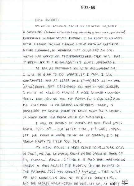 Download the full-sized image of Letter from Johnny Austen to Rupert Raj (August 22, 1988)