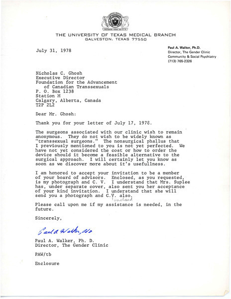 Download the full-sized image of Letter from Paul A. Walker to Rupert Raj (July 31, 1978)