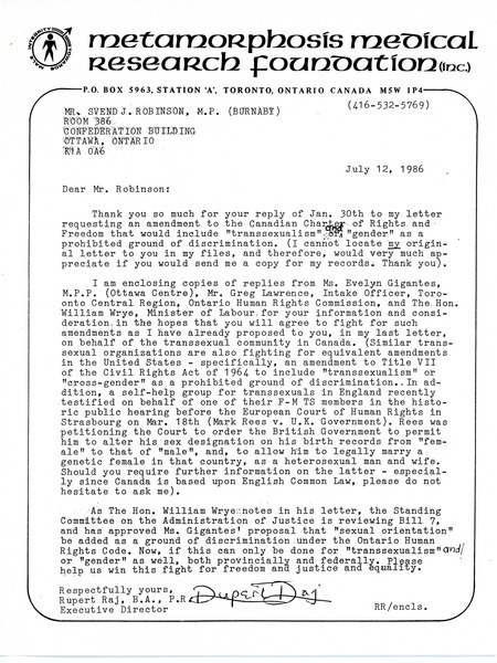 Download the full-sized image of Letters from Rupert Raj to Government Officials (June 12, 1986)