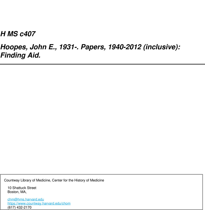 Download the full-sized PDF of Hoopes, John E., 1931-. Papers, 1940-2012 (inclusive): Finding Aid