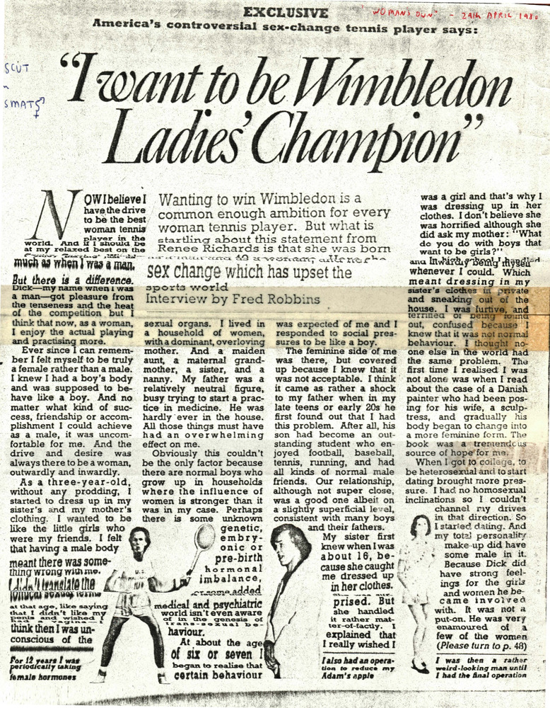 tipo Volverse loco Legado I Want to Be Wimbledon Ladies' Champion - Digital Transgender Archive
