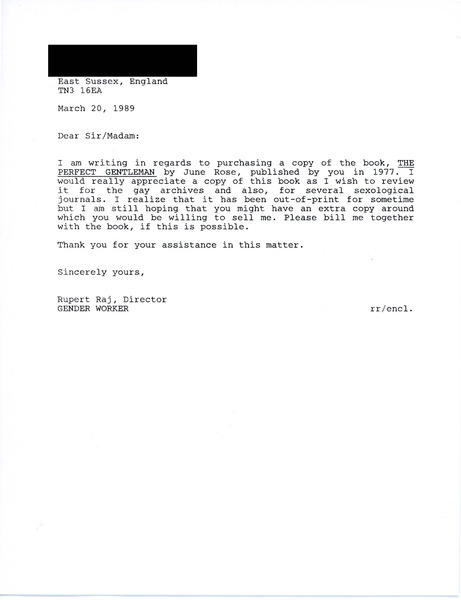 Download the full-sized image of Letter from Rupert Raj (March 20, 1989)