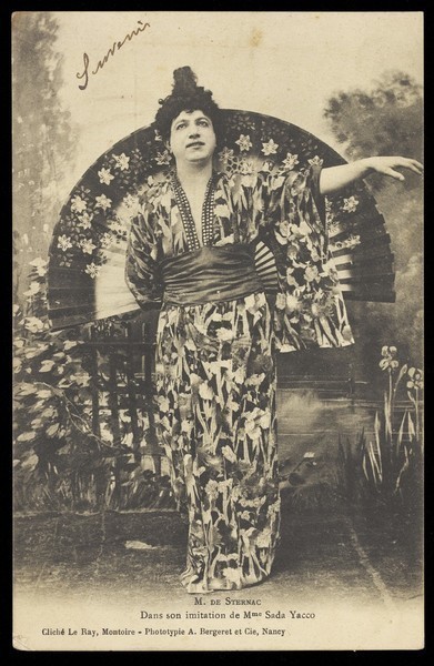 Download the full-sized image of M. de Sternac in drag as a geisha. Process print, ca. 1901.
