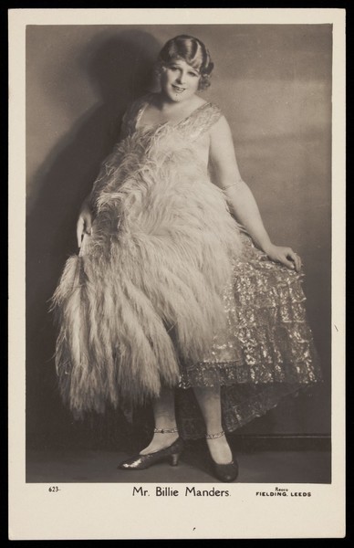 Download the full-sized image of Billie Manders in drag. Photographic postcard, 192-.
