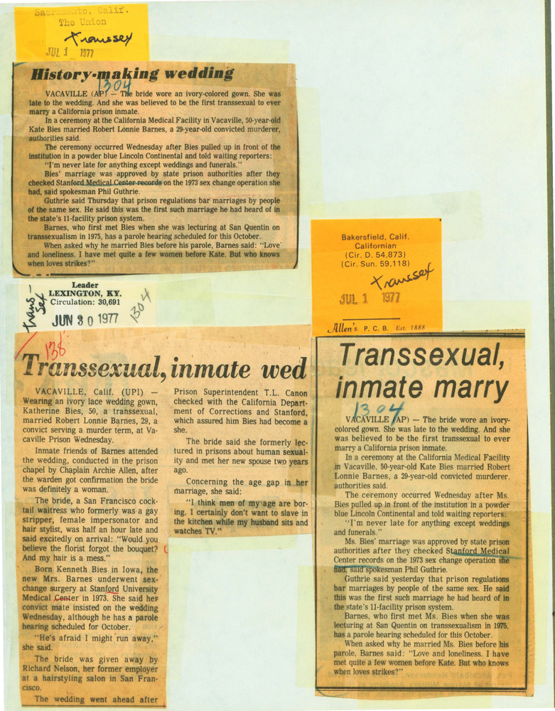 Download the full-sized PDF of History-Making Wedding; Transsexual, Inmate Wed; Transsexual, Inmate Marry