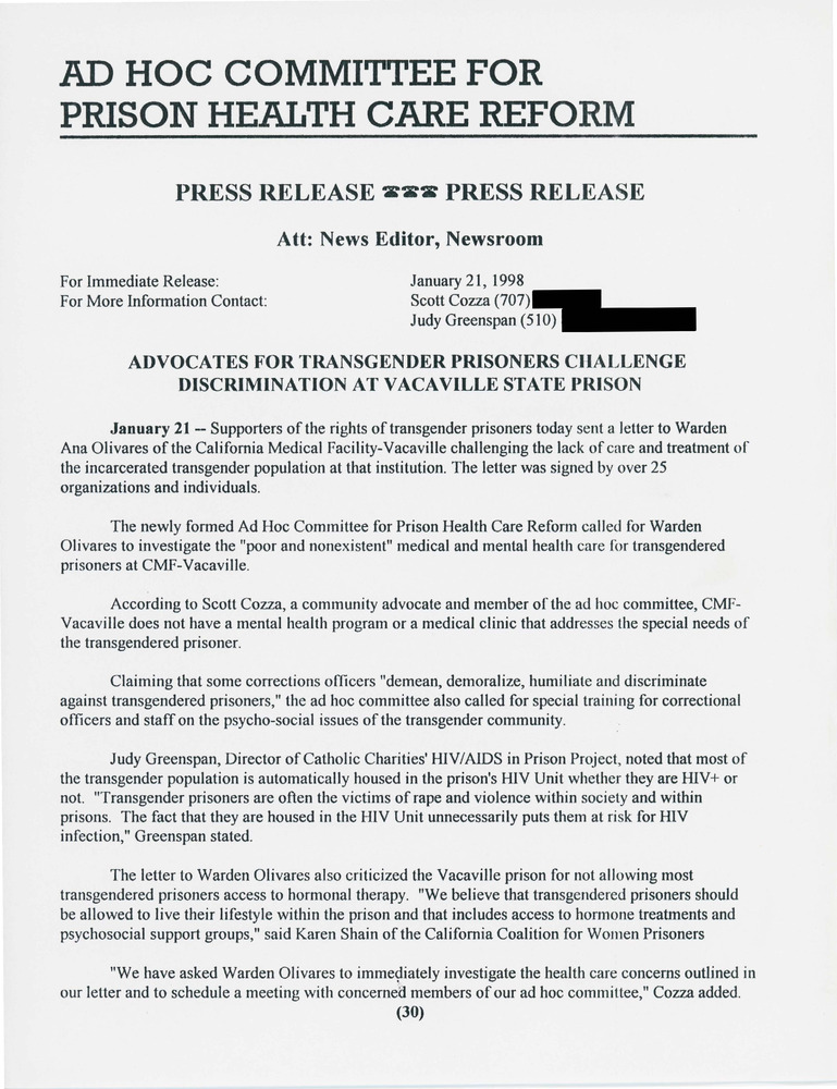 Download the full-sized PDF of Advocates for Transgender Prisoners Challenge Discrimination at Vacaville State Prison