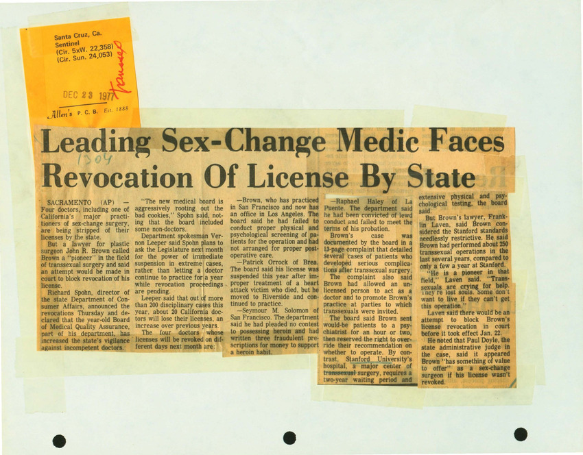 Download the full-sized PDF of Leading Sex-Change Medic Faces Revocation Of License By State