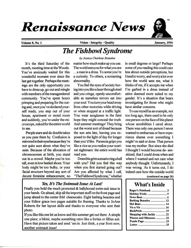 Download the full-sized PDF of Renaissance News, Vol. 8 No. 1 (January 1994)