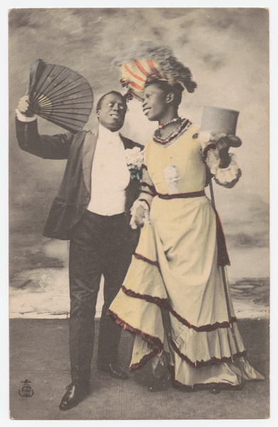 Download the full-sized image of [Couple with fan and top hat] [Black couple]