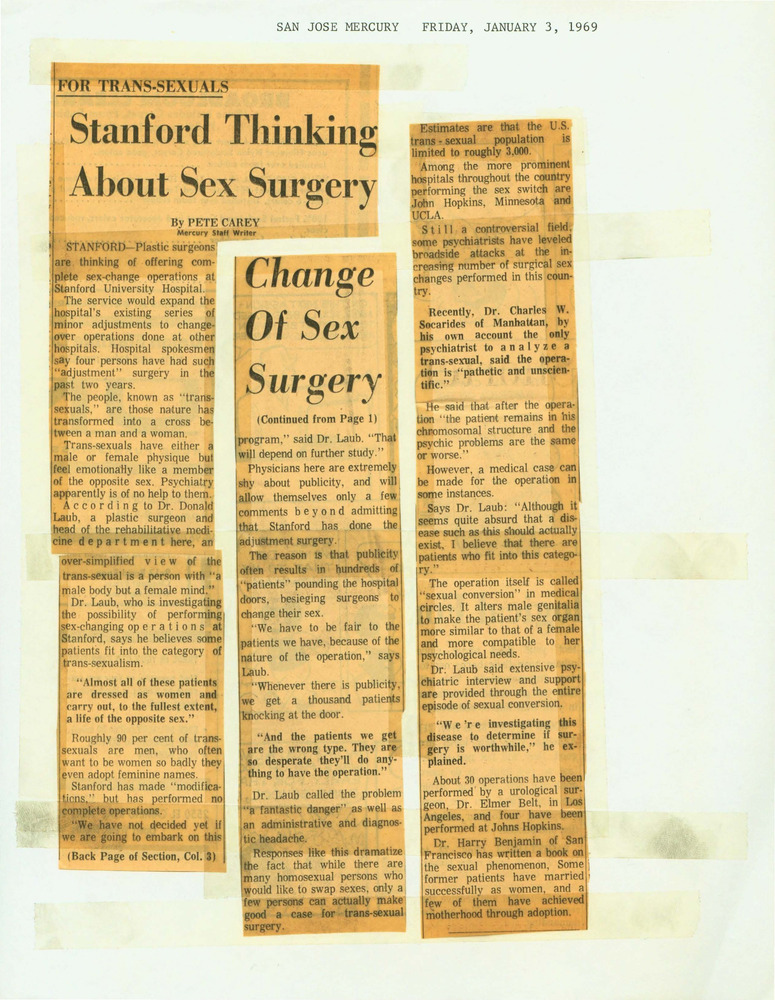 Download the full-sized PDF of For Trans-Sexuals: Stanford Thinking About Sex Surgery