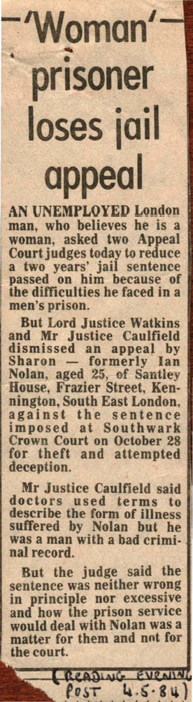 Download the full-sized PDF of 'Woman' prisoner loses jail appeal