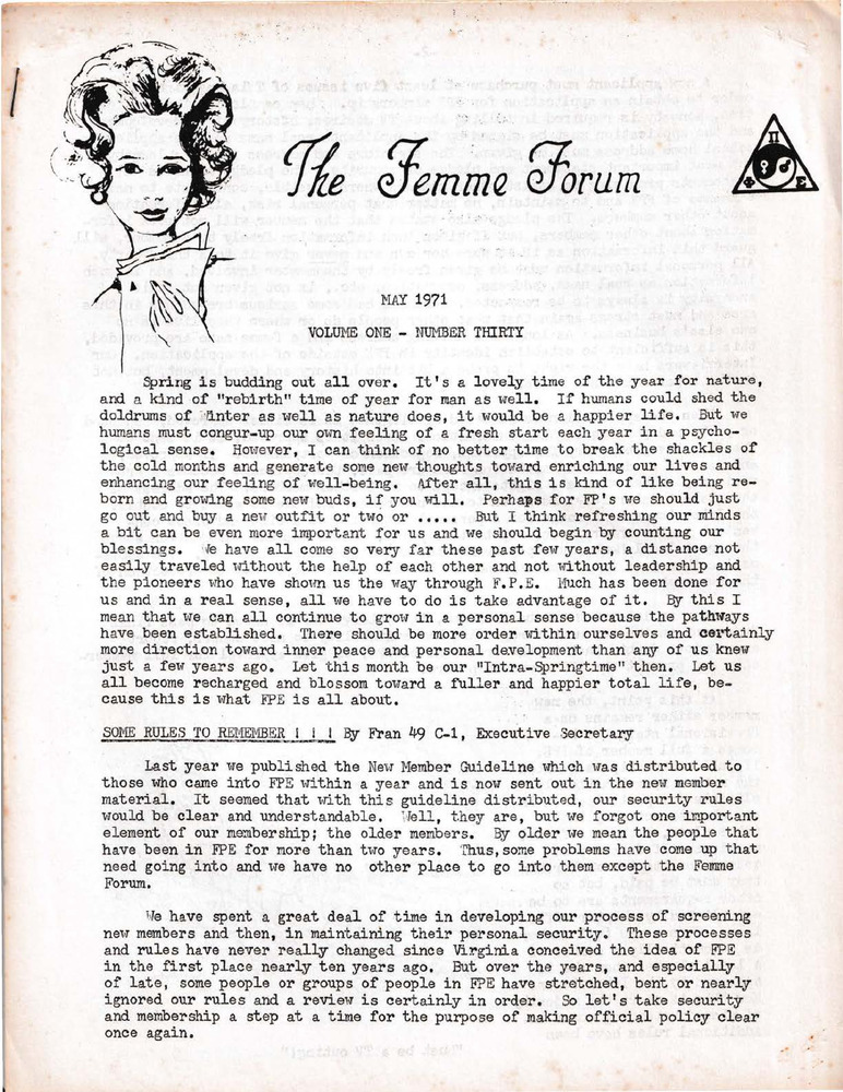 Download the full-sized PDF of The Femme Forum, Vol. 1 No. 30 (May, 1971)
