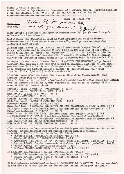 Download the full-sized image of Letter from Pastor J. Doucé to Rupert Raj (March 6, 1988)
