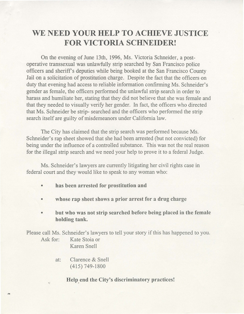 Download the full-sized PDF of WE NEED YOUR HELP TO ACHIEVE JUSTICE FOR VICTORIA SCHNEIDER!