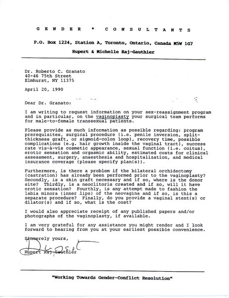 Download the full-sized image of Letter From Rupert Raj to Dr. Roberto C. Granato (April 20, 1990)