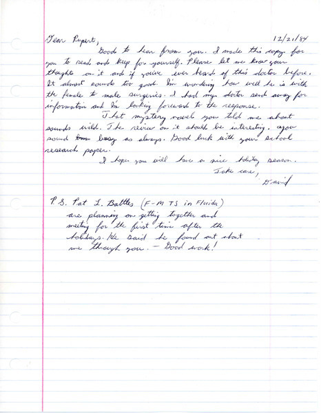 Download the full-sized image of Letter from David Liebman to Ruper Raj (December 21, 1984)