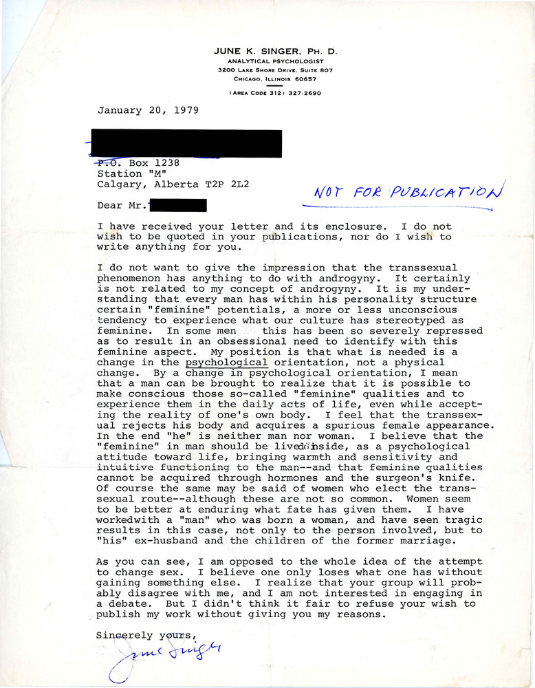 Download the full-sized PDF of Letter from June K. Singer (January 20, 1979)